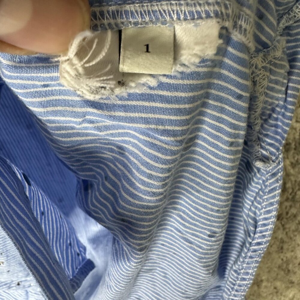 Sandro Shirt Womens Small Blue Striped Sequin Embellished High Low Button Blouse - Picture 5 of 6